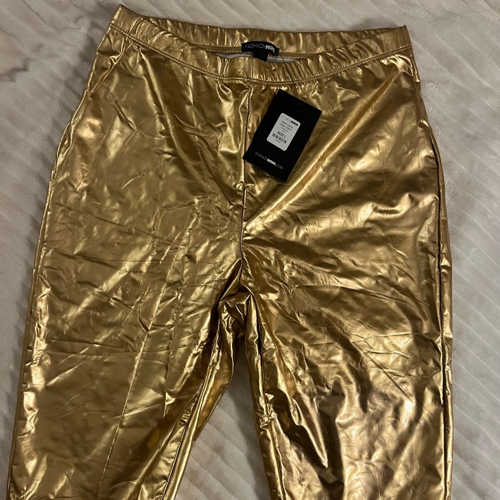 Fashion Nova Gold Metallic Biker Shorts